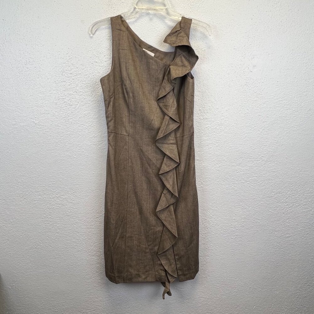 Milly of New York Womens Brown Herringbone Ruffle Sleeveless Sheath Dress Size 6